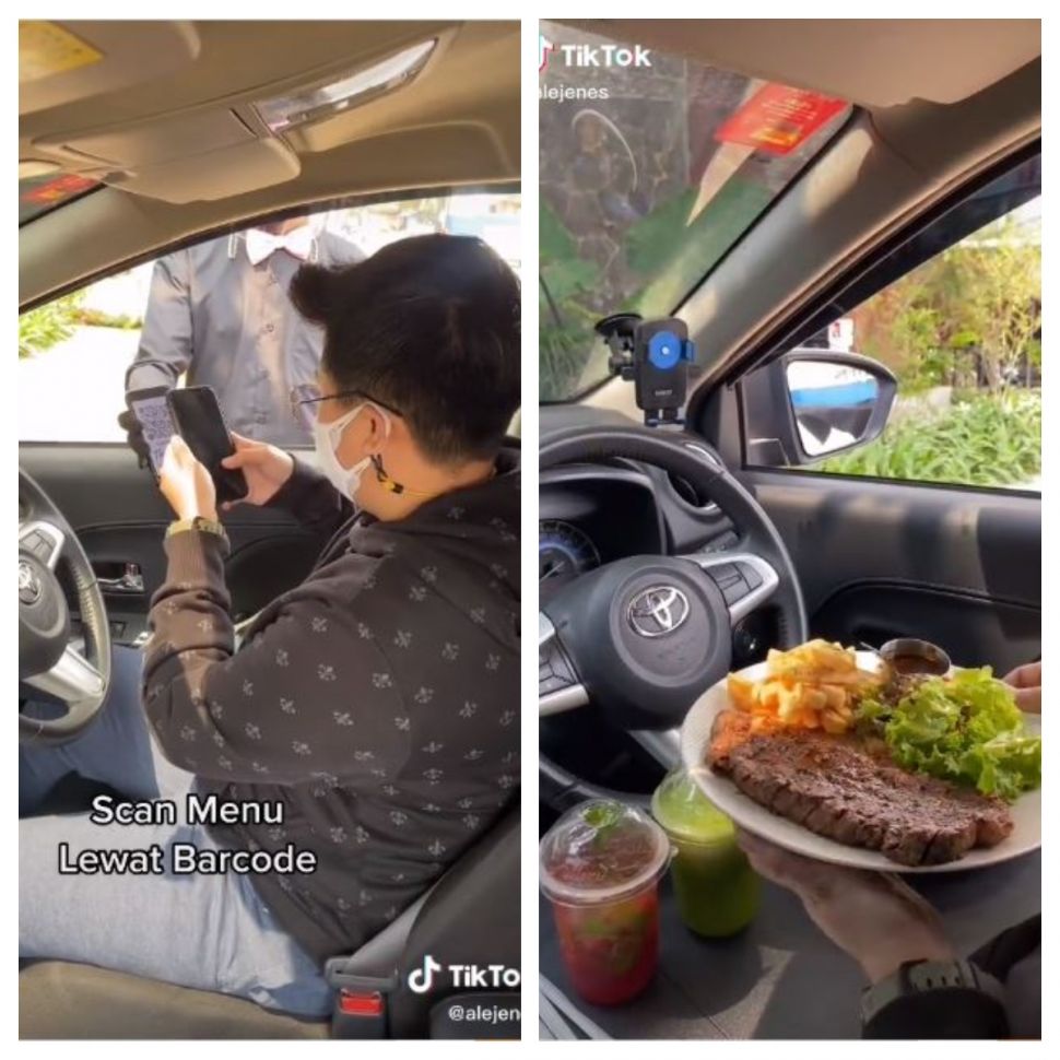 Inovasi makan di dalam mobil (TikTok @alejenes)