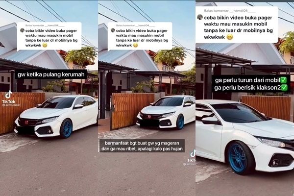 Aksi Sopir Buka Pagar Rumah Tanpa Turun dari Mobil Bikin Melongo. (TikTok/@aemsimple)