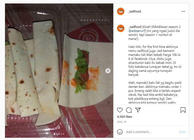Kebab mini tak sesuai ekspektasi (Instagram @_sadfood)