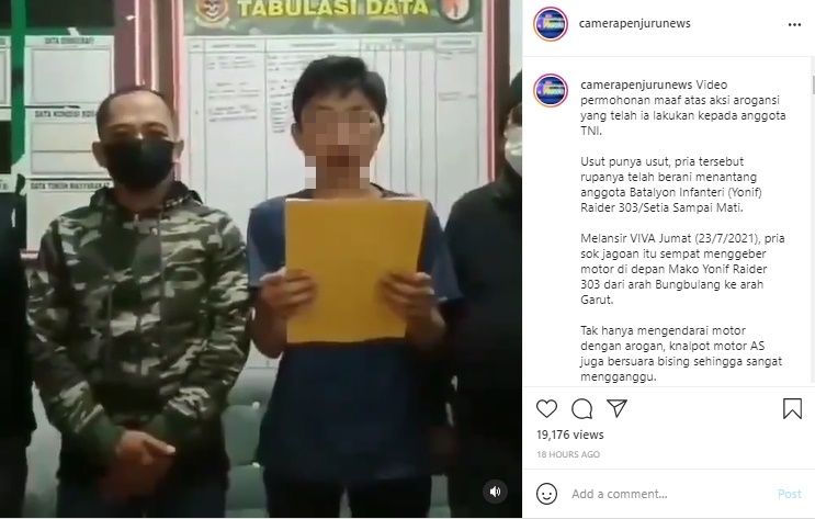 Viral Pria Minta Maaf Tantang TNI. (Instagram/@camerapenjurunews)