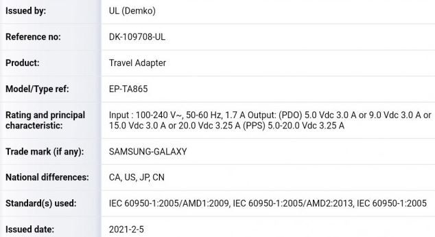 Detail charger Samsung 65 W. (Demko)