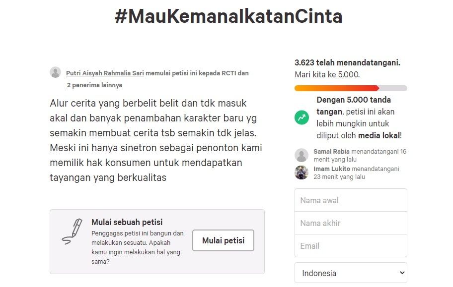 Petisi untuk Sinetron Ikatan Cinta (Change.org)