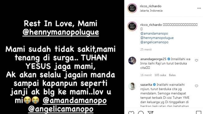 Unggahan soal Amanda Manopo [Instagram/@ricco_richardo]