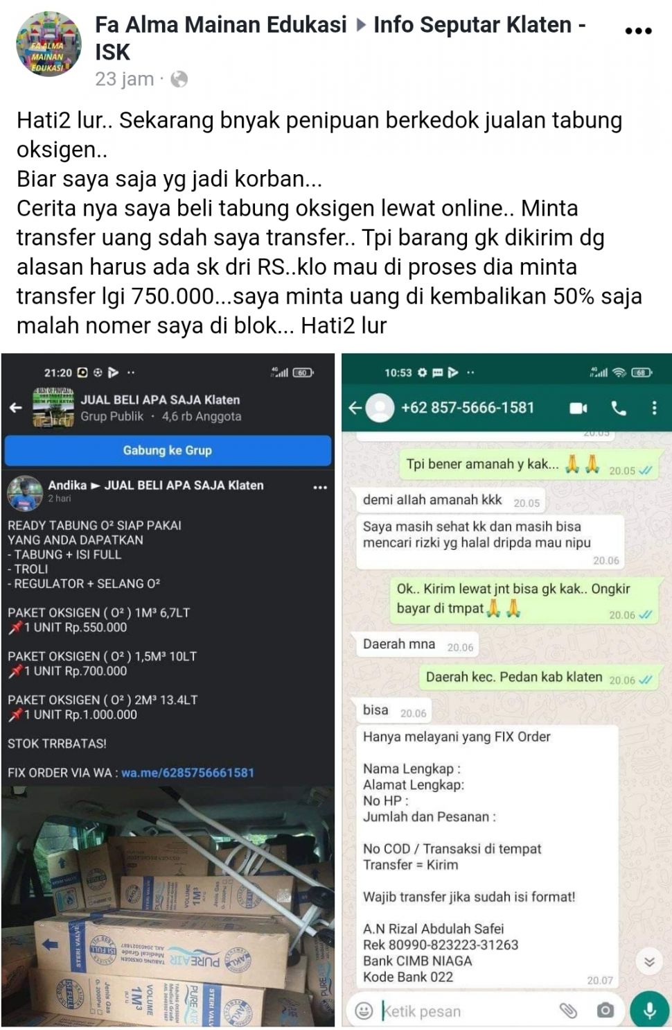 Viral warga Klaten tertipu beli tabung oksigen. [Info Seputar Klaten -ISK]