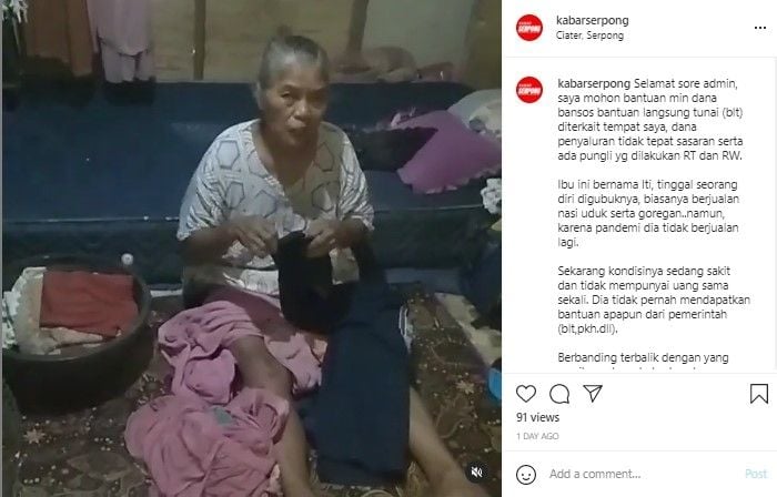 Bu Iti, seorang ibu lanjut usia (lansia) penjual nasi uduk di Serpong, Kota Tangerang Selatan viral di media sosial. Kisahhnya viral lantaran kondisinya dianggap memprihatinkan karena tinggal di warung berdinding triplek di samping gardu listrik.