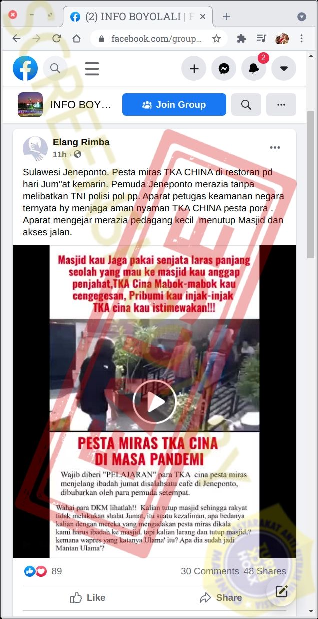 Fakta TKA China pesta miras di resto saat PPKM (Turnbackhoax.id)