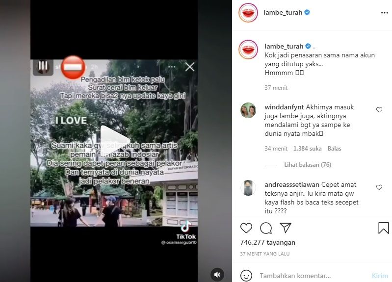 Artis sinetron azab diduga jadi pelakor [Instagram/@lambe_turah]