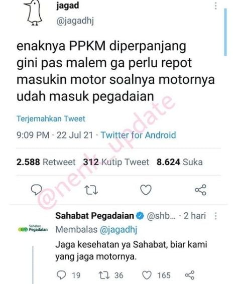 Curhat warganet gadaikan motor gegara PPKM diperpanjang. (Instagram/nenk_update)