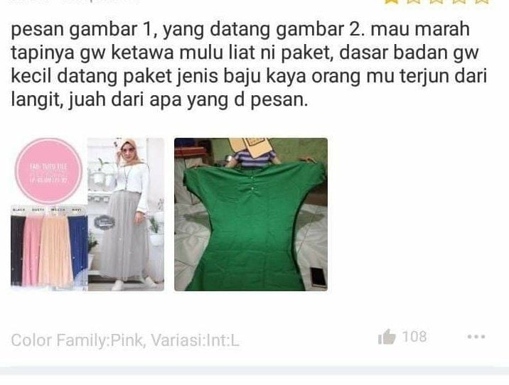 Viral Perempuan Beli Baju Online, Pas Datang Ukurannya Gak Karu-karuan (Twitter/txtdarionshop)