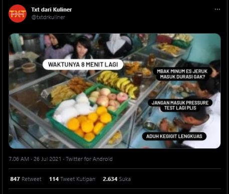 Viral Kompilasi Meme PPKM Level 4 Makan di Tempat 20 Menit, Publik: Bengek Hyung. (Twitter/@txtdrkuliner)