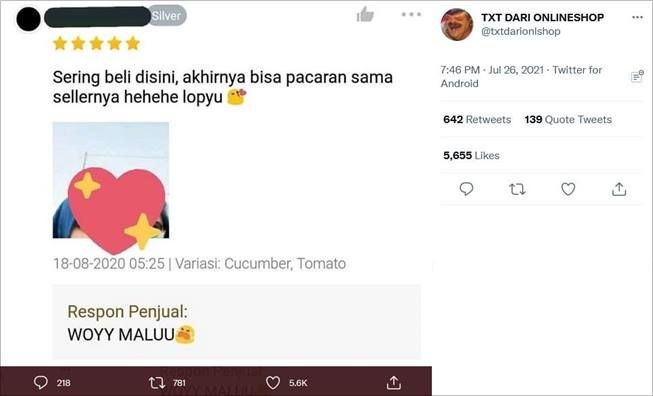 Viral kisah pembeli pacari seller toko online langganan. (Twitter/@txtdarionlshop)