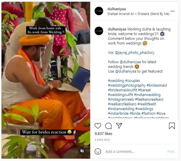 Viral Video Pria Malah Kerja di Hari Pernikahan (instagram.com/dulhaniyaa)