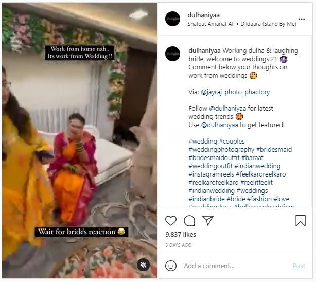 Viral Video Pria Malah Kerja di Hari Pernikahan (instagram.com/dulhaniyaa)