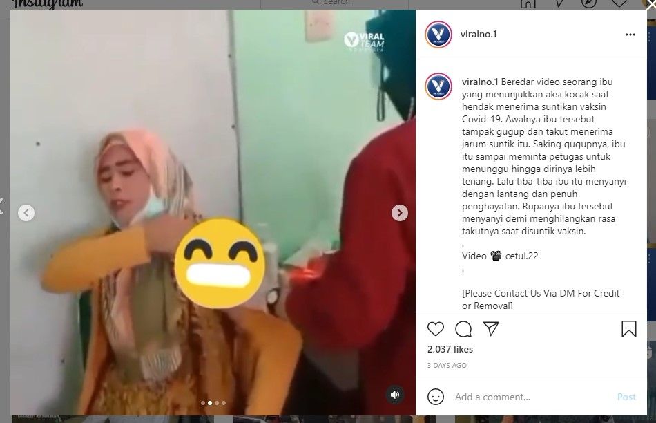 Cara emak-emak alihkan takut saat disuntik vaksin bikin ngakak (IG)