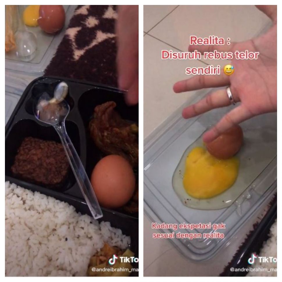 Nasi uduk telur mentah (TikTok @andreibrahim_malik)