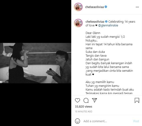 Fakta kisah cinta Chelsea Olivia dan Glenn Alinskie. (Instagram/chelseaoliviaa)