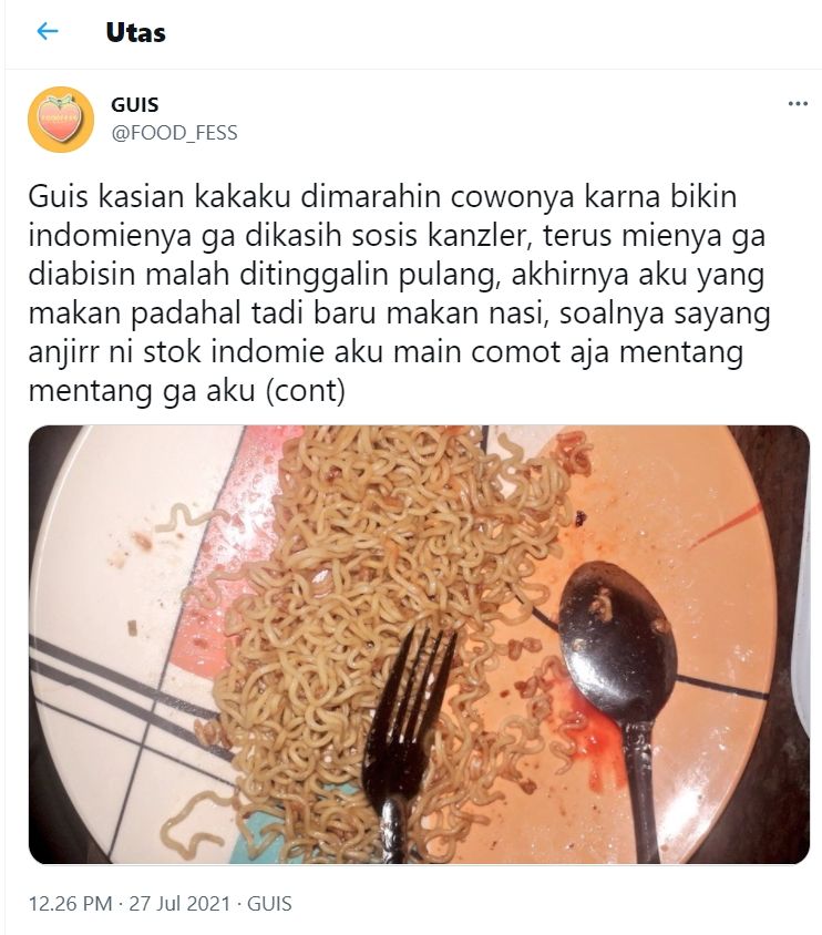 Tak masak mi pakai sosis, kakak warganet ini dimarahi pacarnya (Twitter @FOOD_FESS)