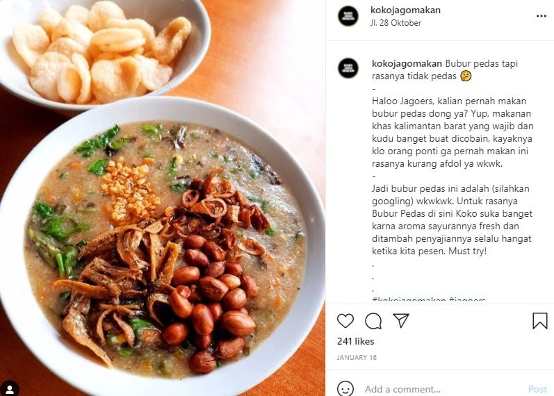 Bubur pedas, makanan khas Kalimantan Barat. (Instagram)