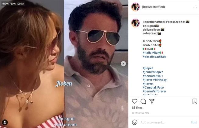 Jennifer Lopez memakai kalung "BEN". (Instagram/@jlopezbenaffleck)