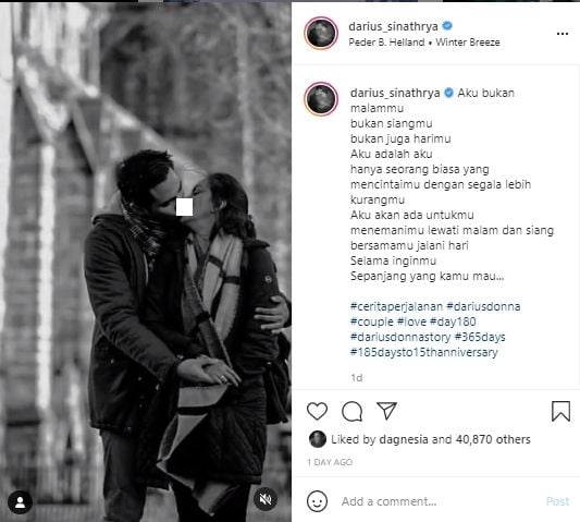 Darius Sinathrya dan Donna Agnesia (Instagram.com)