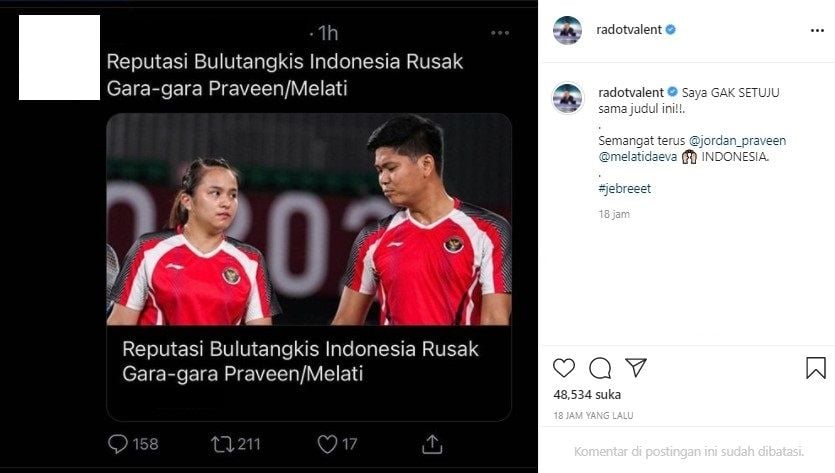 Unggahan Radot Valentino Simanjuntak (Instagram)