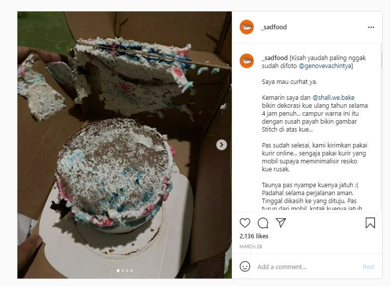 Kue hancur dalam 1 detik (Instagram @_sadfood)