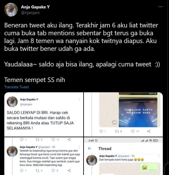 Klarifikasi pasutri yang mengaku kehilangan saldo bank Rp 35 juta. (Twitter.njanjani)