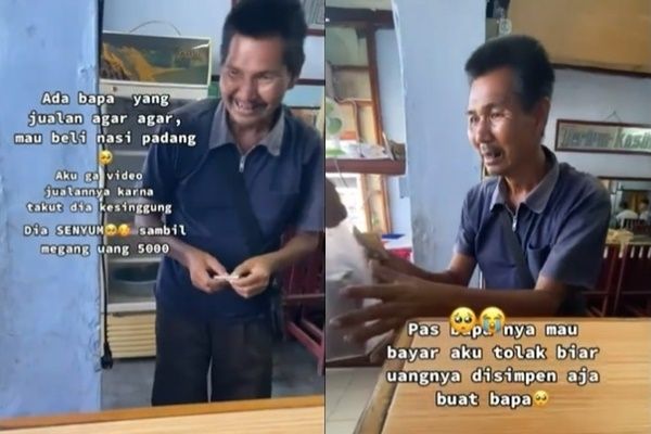 Viral Penjual Agar-agar Cuma Punya Uang 5 Ribu buat Beli Nasi Padang. (Instagram/@memomedsos)