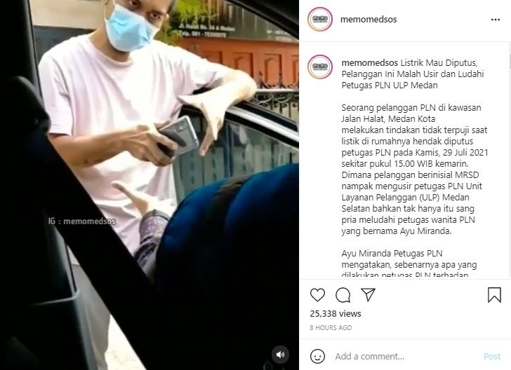 Viral Pria Ludahi Petugas PLN Saat Listrik Rumah Akan Dicabut. (Instagram/@memomedsos)