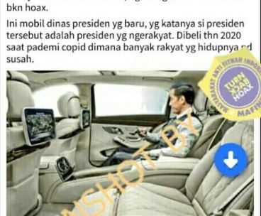 CEK FAKTA Mobil Dinas Baru Presiden Harga Rp 12 Miliar Dibeli Saat Pandemi. (Turnbackhoax.id)