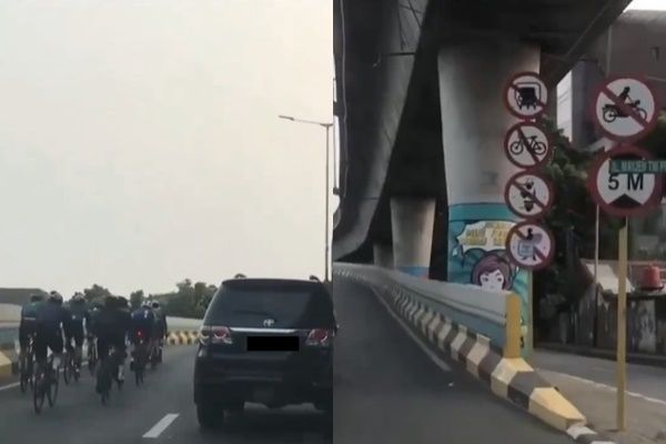 Viral Rombongan Pesepeda Lintasi Jalan Layang Non Tol Jakarta. (Instagram/@merekamjakarta)