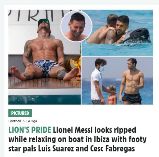 Lionel Messi, Luis Suarez, dan Cesc Fabregas nampak sedang berlibur bersama di Ibiza, Spanyol. (The Sun)