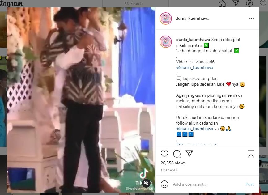 Sahabat nangis sesenggukan peluk pengantin pria di pelaminan (IG)