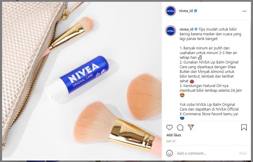 Merek Lip Balm Paling Dicari untuk Mengatasi Bibir Kering (instagram.com/nivea_id)