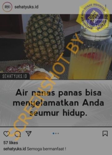 CEK FAKTA Air Nanas Panas Bisa Bunuh Sel Kanker. (Turnbackhoax.id)