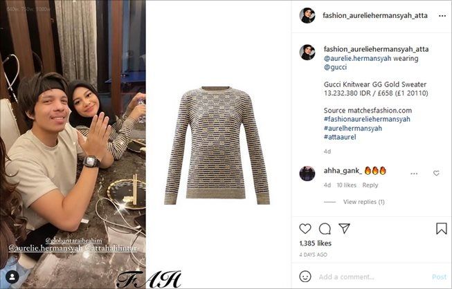 Baju Aurel Hermansyah ternyata GUCCI. (Instagram/@fashion_aureliehermansyah_atta)