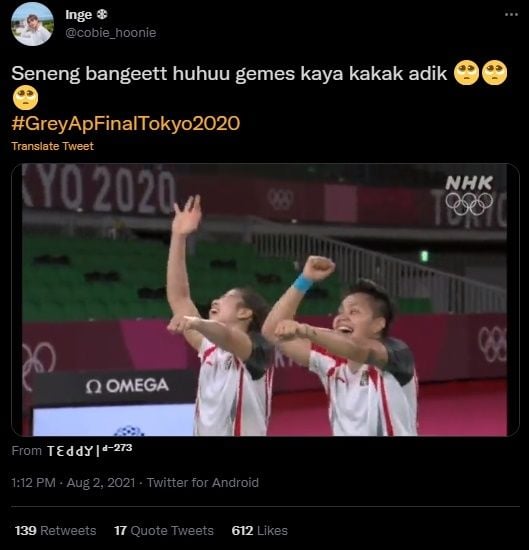 Greysia Polii dan Apriyani Rahayu Joget TikTok Usai Raih Medali Emas di Olimpiade Tokyo. (Twitter/@cobie_hoonie)