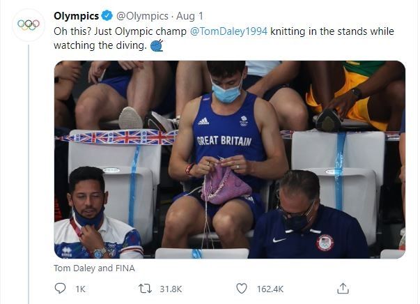 Atlet Tom Daley yang Viral Merajut saat Olimpiade Tokyo (twitter.com/Olympics)