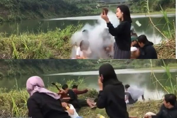 Viral Video Detik-detik Kompor Meledak saat Piknik. (Instagram/@memomedsos)