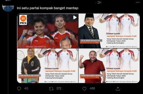 Viral Para Pejabat Rebutan Beri Selamat Greysia-Apriyani Bak Kampanye. (Twitter)