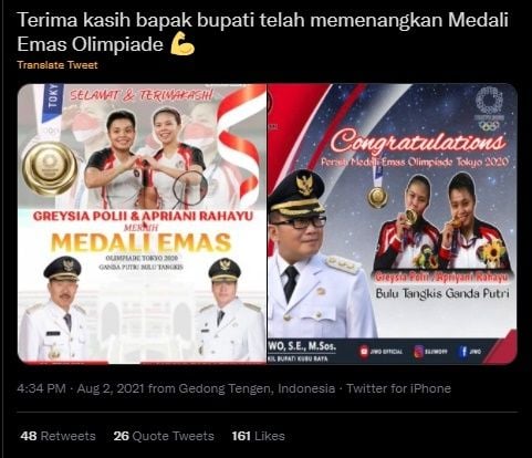 Viral Para Pejabat Rebutan Beri Selamat Greysia-Apriyani Bak Kampanye. (Twitter)