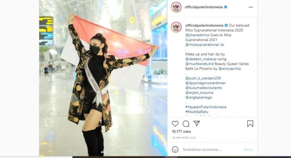 Jihane Almira wakili Indonesia di Miss Supranational 2021 (Instagram/officialputeriindonesia)