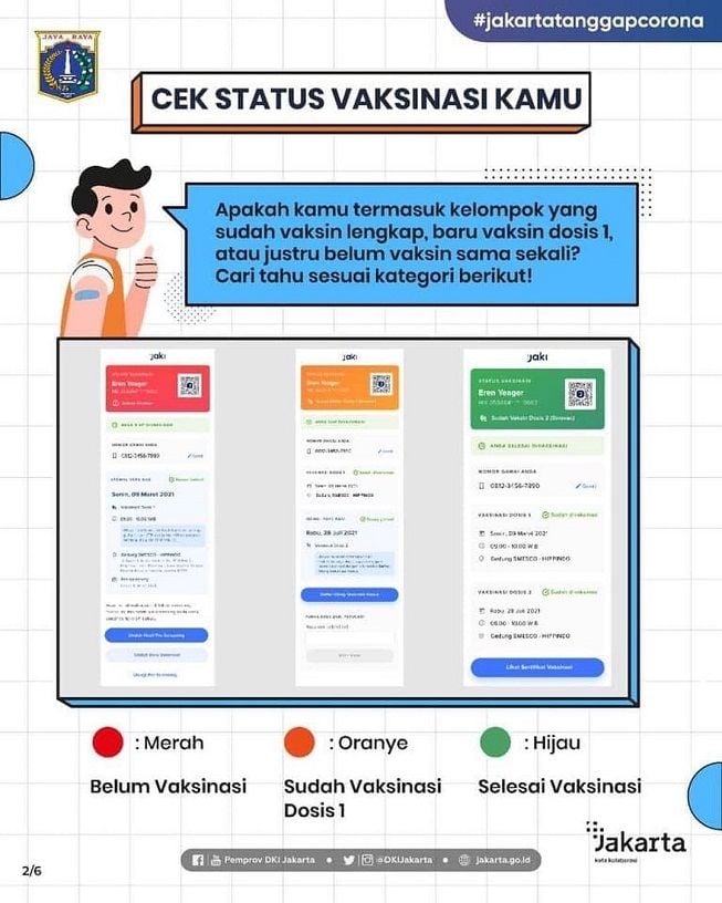 Status vaksinasi COVID-19 yang bisa diihat dari aplikasi JAKI. [Instagram@dkijakarta]