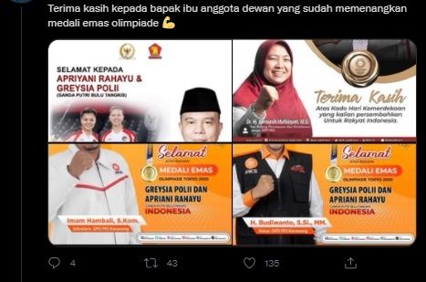 Viral Para Pejabat Rebutan Beri Selamat Greysia-Apriyani Bak Kampanye. (Twitter)