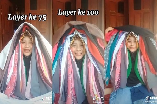 Viral Video Cewek Pakai 100 Lapis Jilbab. (TikTok/@direydealova)