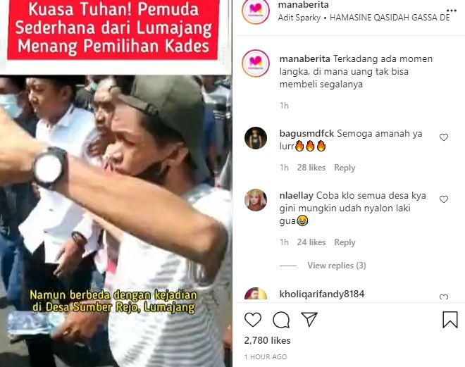 Pemuda tersebut disambut warganya setelah terpilih menjadi kepala desa. (Instagram/manaberita)