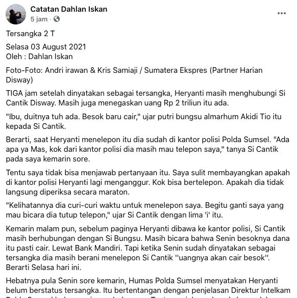 Postingan Dahlan Iskan [Facebook]