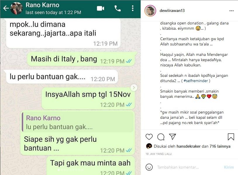 Percakapan Rano Karno dan Dewi Irawan. [Instagram]