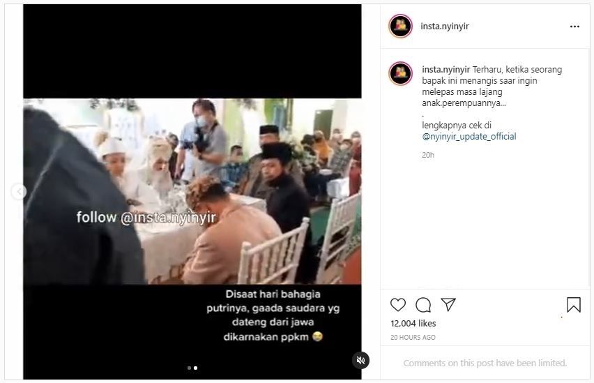 Viral Momen Ayah Menangis saat Ijab Kabul Melepas Putrinya (instagram.com/insta.nyinyir)