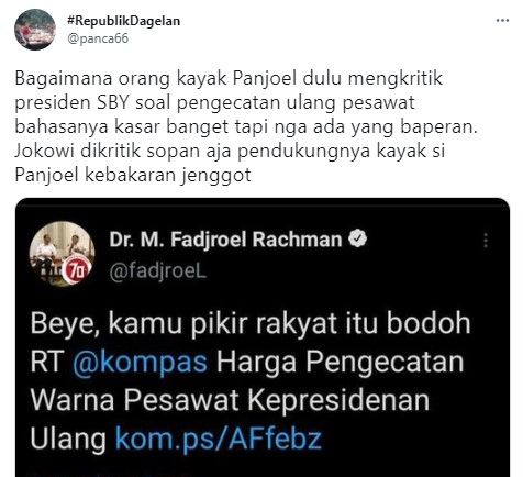 Panca Demokrat ungkit kritik Fadjroel soal cat ulang pesawat era SBY (Twitter)